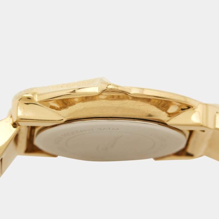Pre Owned Roberto Cavalli Champagne Yellow Gold Plated Stainless Steel Snake R7253165517 Women's Wristwatch 37 mm