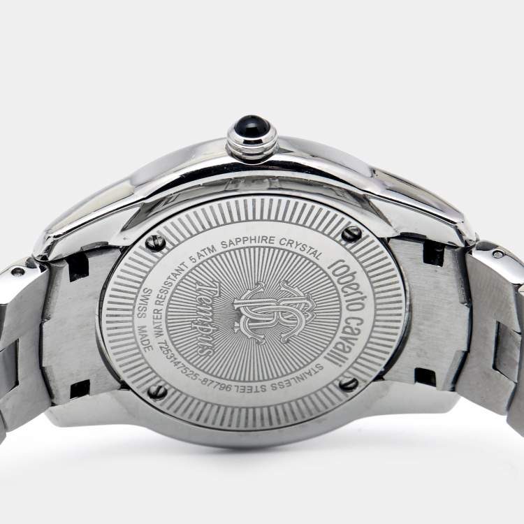 Pre Owned Roberto Cavalli Black Stainless Steel Tempus Fugit R7253147525 Women's Wristwatch 37 mm