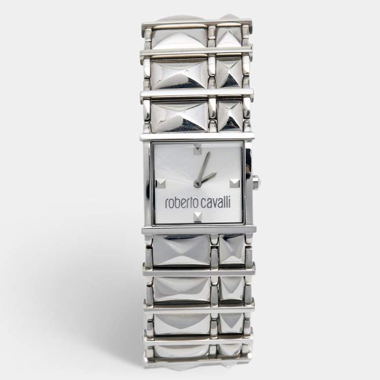 Pre Owned Roberto Cavalli Silver Stainless Steel Rock R7253121515 Women's Wristwatch 27 mm