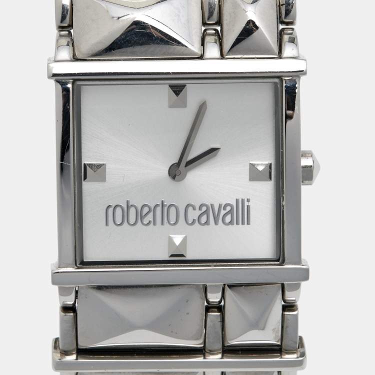 Pre Owned Roberto Cavalli Silver Stainless Steel Rock R7253121515 Women's Wristwatch 27 mm