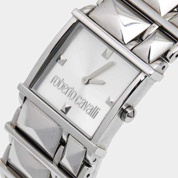 Pre Owned Roberto Cavalli Silver Stainless Steel Rock R7253121515 Women's Wristwatch 27 mm