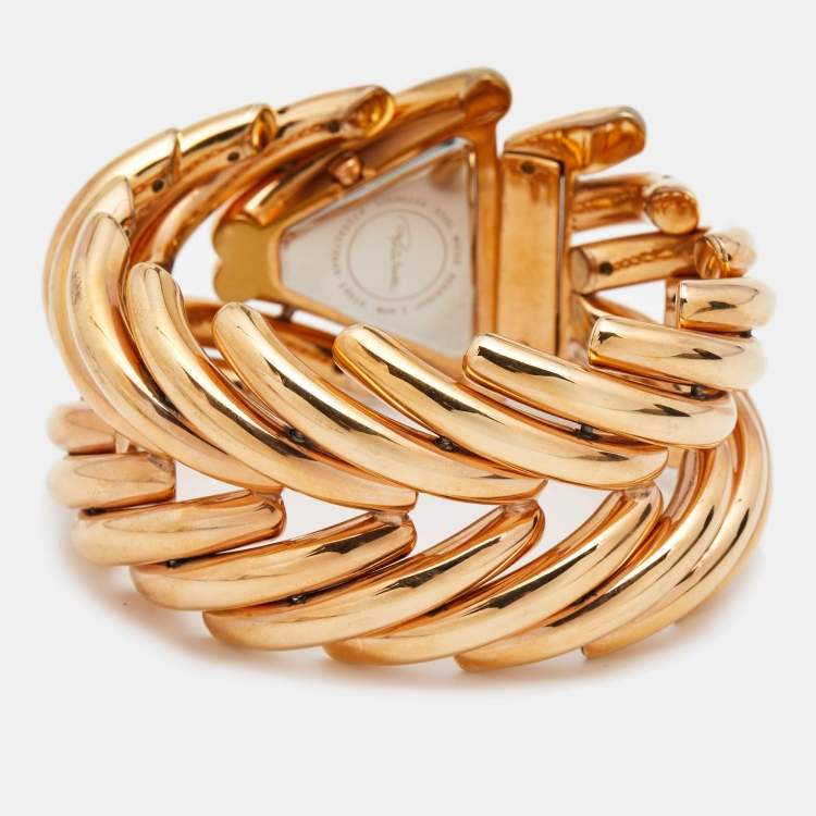Pre Owned Roberto Cavalli White Rose Gold Plated Stainless Steel R7253172645  Women's Wristwatch 41 mm