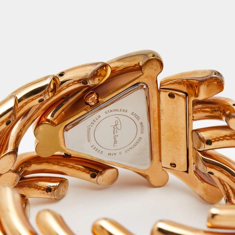 Pre Owned Roberto Cavalli White Rose Gold Plated Stainless Steel R7253172645  Women's Wristwatch 41 mm