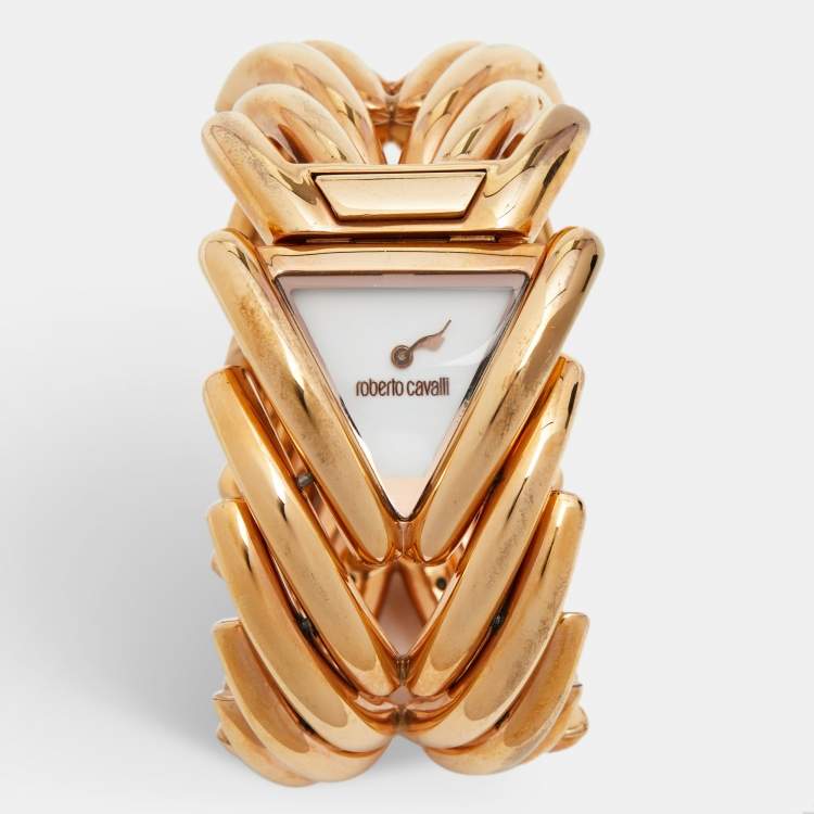 Pre Owned Roberto Cavalli White Rose Gold Plated Stainless Steel R7253172645  Women's Wristwatch 41 mm