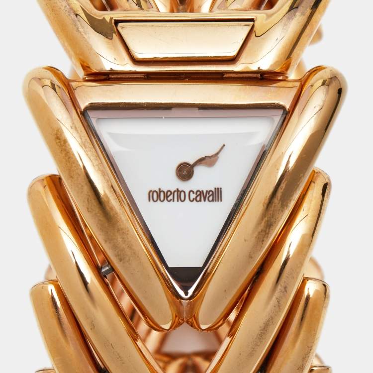 Pre Owned Roberto Cavalli White Rose Gold Plated Stainless Steel R7253172645  Women's Wristwatch 41 mm