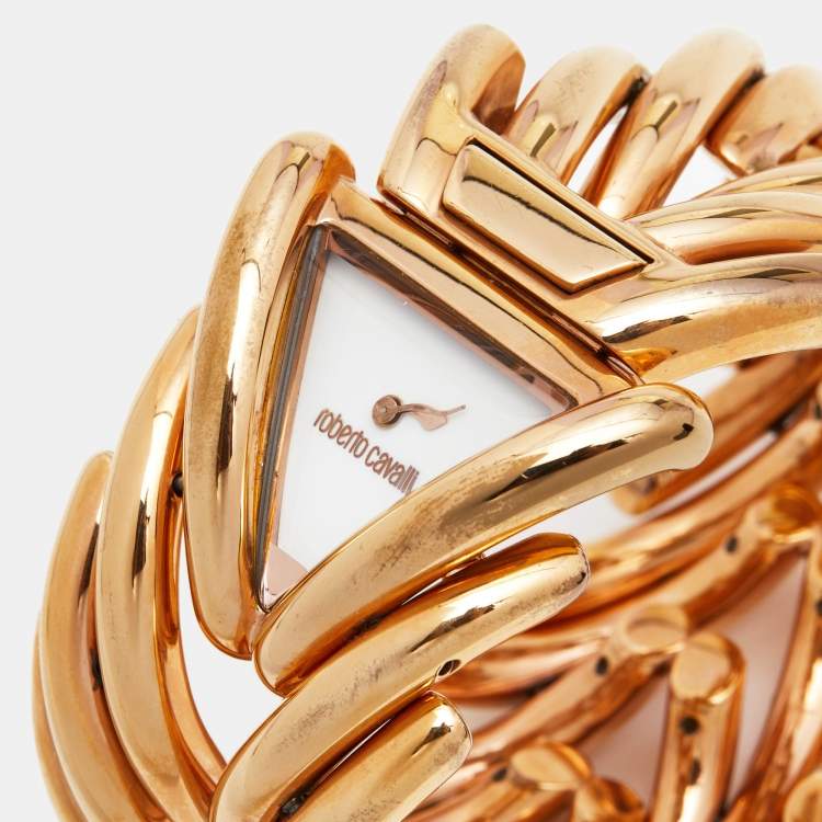 Pre Owned Roberto Cavalli White Rose Gold Plated Stainless Steel R7253172645  Women's Wristwatch 41 mm