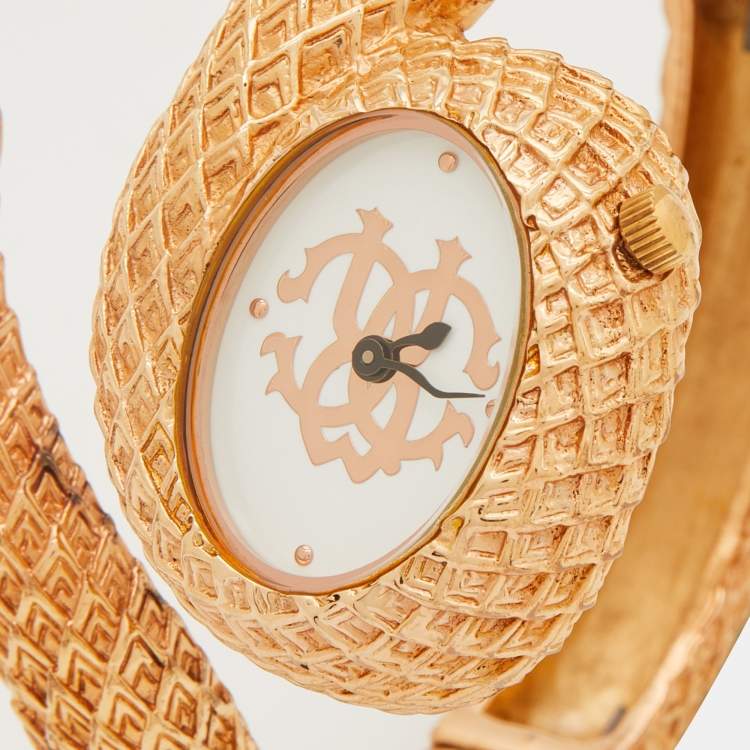Pre Owned Roberto Cavalli Gold Plated Steel Wild Soul R7253126575 Women's Wristwatch 33 mm