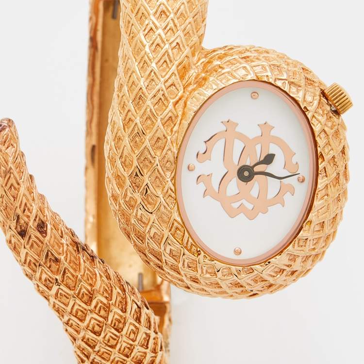 Pre Owned Roberto Cavalli Gold Plated Steel Wild Soul R7253126575 Women's Wristwatch 33 mm