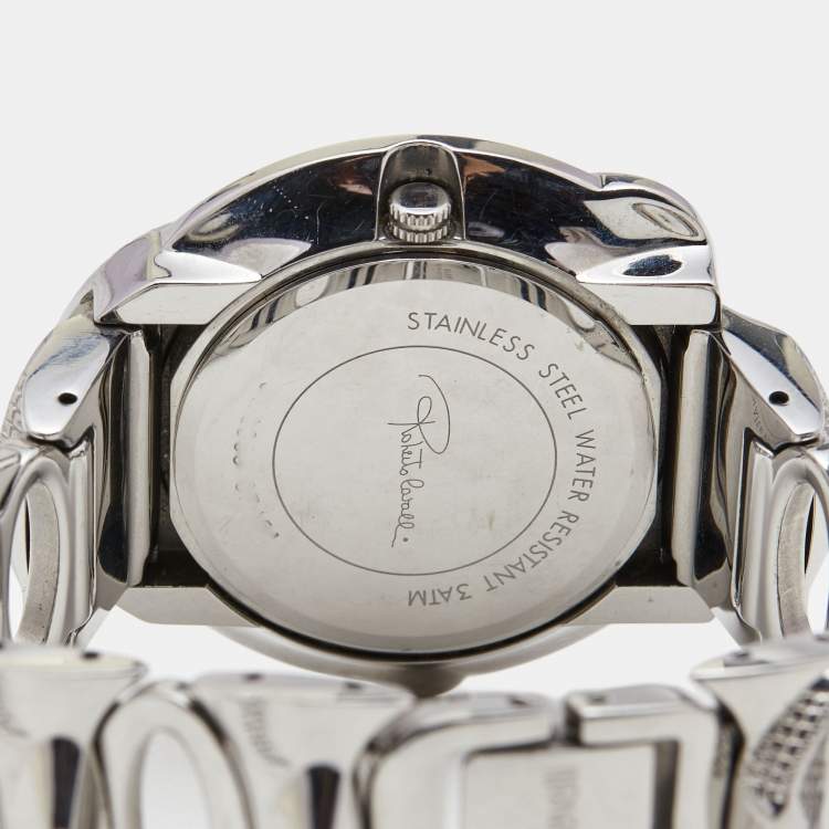 Pre Owned Roberto Cavalli Silver Stainless Steel Snake R7253165515 Women's Wristwatch 37 mm