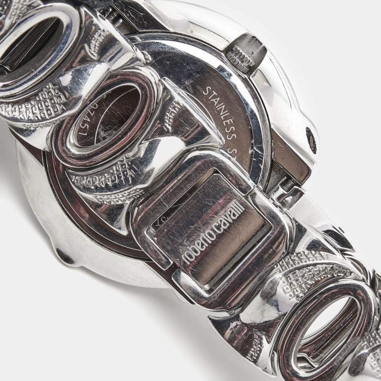 Pre Owned Roberto Cavalli Silver Stainless Steel Snake R7253165515 Women's Wristwatch 37 mm