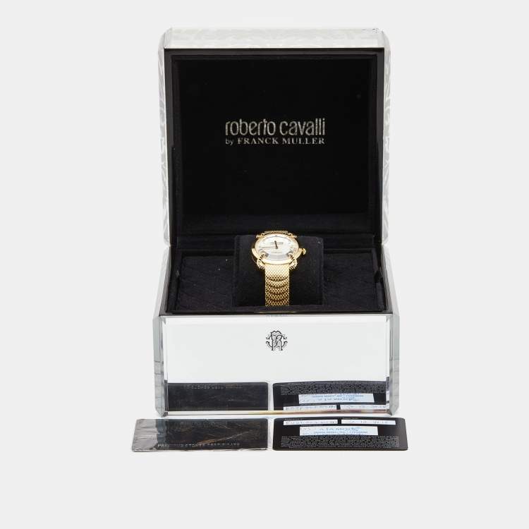 Pre Owned Roberto Cavalli by Franck Muller Silver Gold Plated Stainless Steel Diamond Snake Core RV2L002M0091 Women's Wristwatch 34 mm