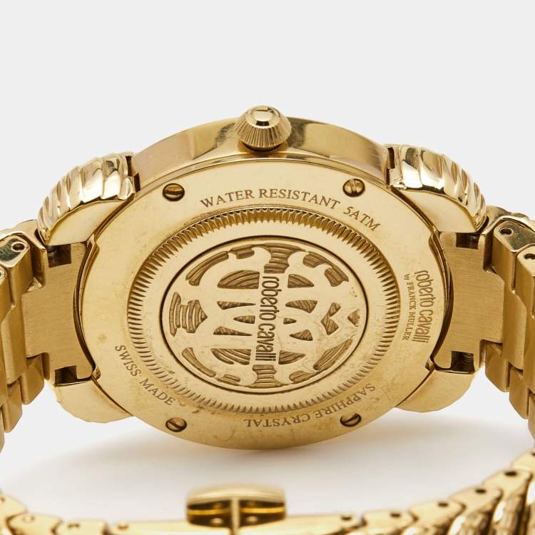 Pre Owned Roberto Cavalli by Franck Muller Silver Gold Plated Stainless Steel Diamond Snake Core RV2L002M0091 Women's Wristwatch 34 mm