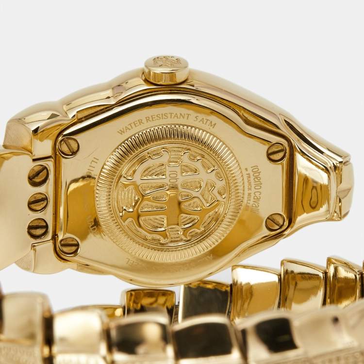 Pre Owned Roberto Cavalli by Franck Muller Green Gold Plated Stainless Steel Aion Time RV1L116M0021 Women's Wristwatch 23 mm
