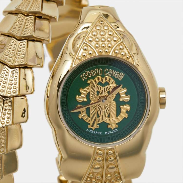 Pre Owned Roberto Cavalli by Franck Muller Green Gold Plated Stainless Steel Aion Time RV1L116M0021 Women's Wristwatch 23 mm