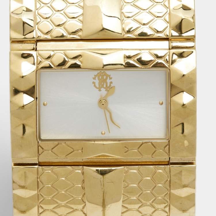 Pre Owned Roberto Cavalli Silver Gold Plated Stainless Steel Keira 72.53.272.675 Women's Wristwatch 38 mm