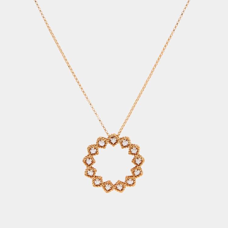 Pre Owned Roberto Coin Roman Barocco Diamond 18k Rose Gold Pendant Necklace