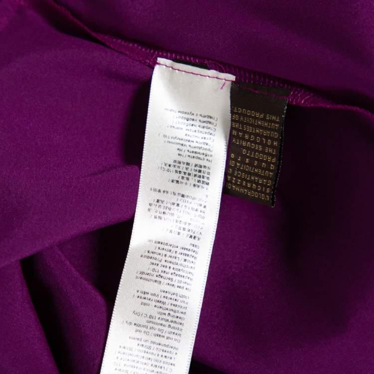 Pre Owned Roberto Cavalli Purple Silk Satin Pleated trim Detail Maxi Skirt M