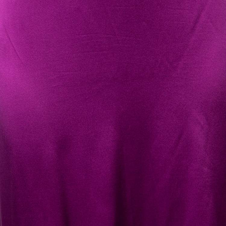 Pre Owned Roberto Cavalli Purple Silk Satin Pleated trim Detail Maxi Skirt M