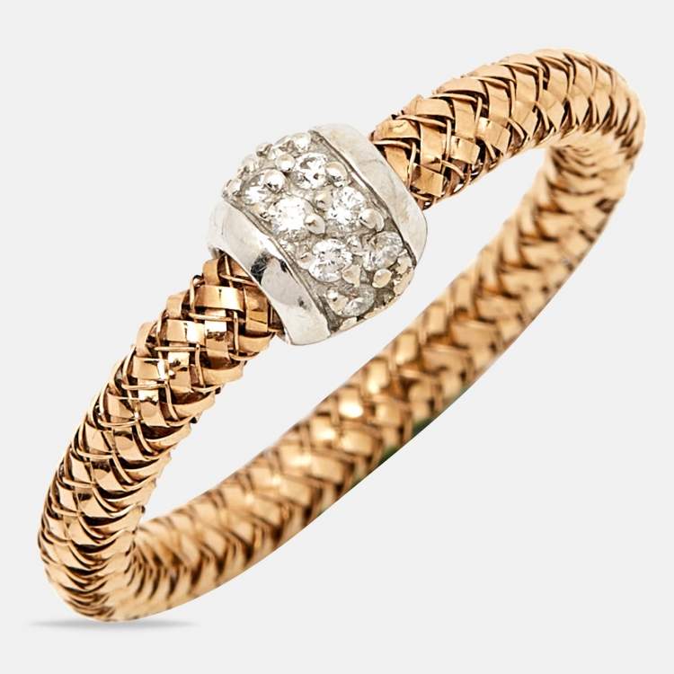 Pre Owned Roberto Coin Diamond 18k Two Tone Gold Flexible Ring Size 53