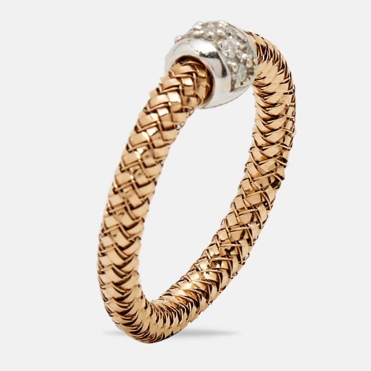 Pre Owned Roberto Coin Diamond 18k Two Tone Gold Flexible Ring Size 53