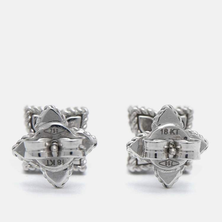 Pre Owned Roberto Coin Princess Flower Diamond Ruby 18k White Gold Earrings