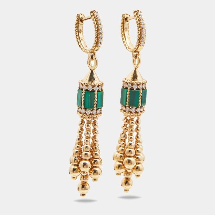 Pre Owned Roberto Coin Art Deco Diamond Malachite 18k Rose Gold Earrings