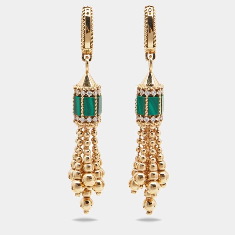 Pre Owned Roberto Coin Art Deco Diamond Malachite 18k Rose Gold Earrings