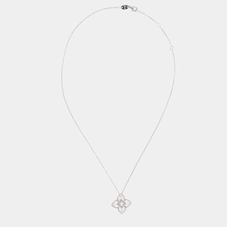Pre Owned Roberto Coin Venetian Princess Open Flower Diamond 18k White Gold Pendant Necklace