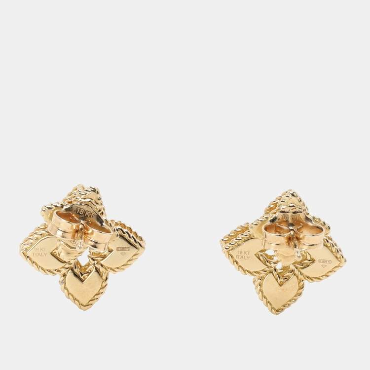 Pre Owned Roberto Coin 18k Yellow Gold Venetial Princess with Diamond and Ruby Studs Earrings