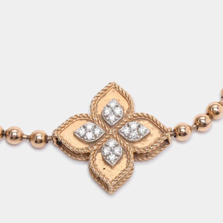 Pre Owned Roberto Coin Diamond Princess Flower 18k Rose Gold Stretchable Bracelet