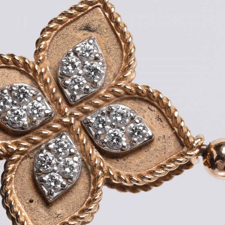 Pre Owned Roberto Coin Diamond Princess Flower 18k Rose Gold Stretchable Bracelet