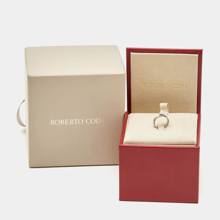 Pre Owned Roberto Coin Princess Flower Diamond 18k White Gold Ring Size 53