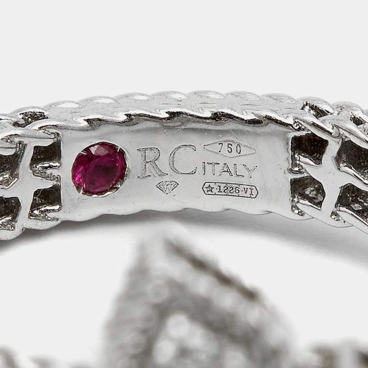 Pre Owned Roberto Coin Princess Flower Diamond 18k White Gold Ring Size 53