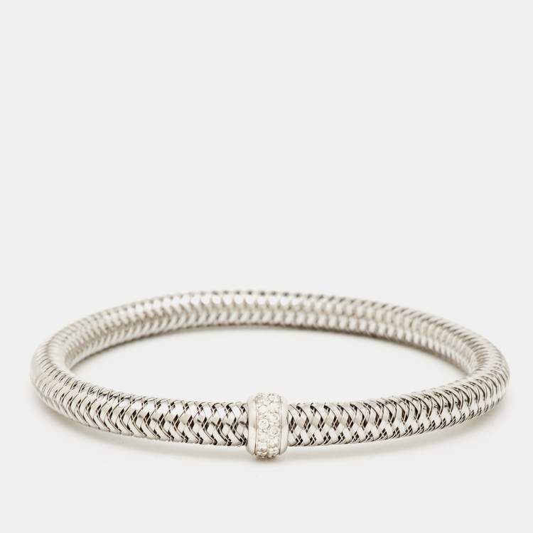 Pre Owned Roberto Coin Primavera Diamond 18K White Gold Bangle Bracelet