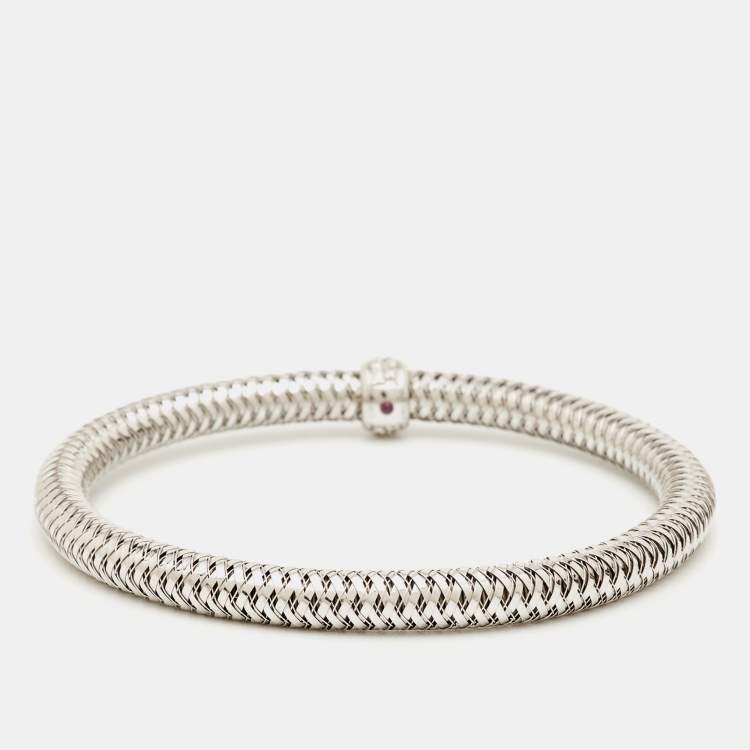 Pre Owned Roberto Coin Primavera Diamond 18K White Gold Bangle Bracelet