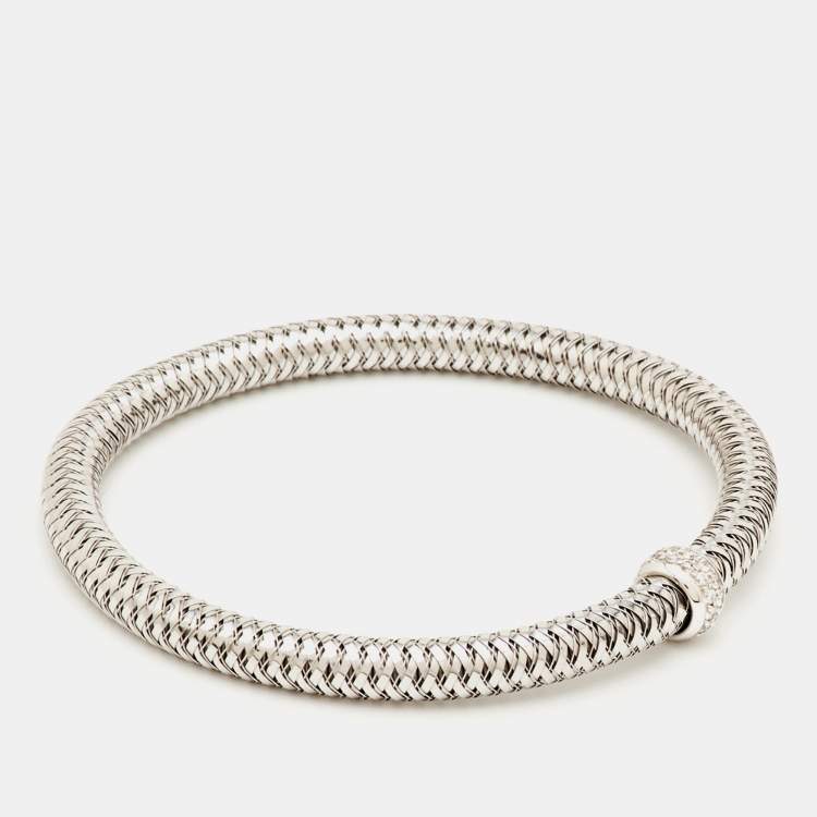 Pre Owned Roberto Coin Primavera Diamond 18K White Gold Bangle Bracelet