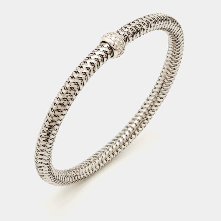 Pre Owned Roberto Coin Primavera Diamond 18K White Gold Bangle Bracelet