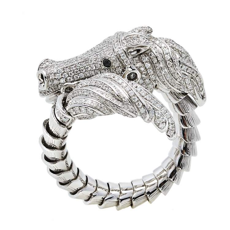Pre Owned Roberto Coin Diamond Pave 18K White Gold Horse Ring Size 54