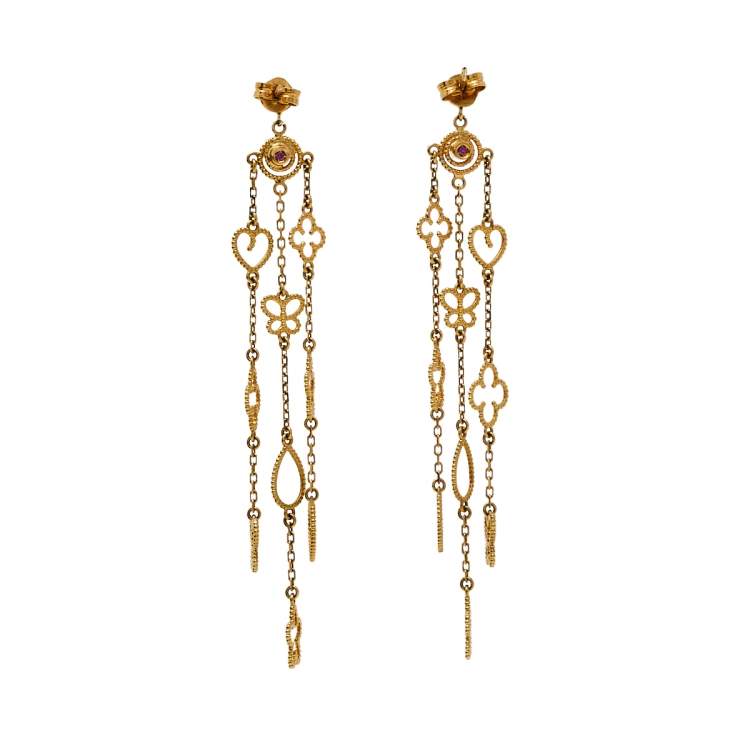 Pre Owned Roberto Coin Diamond 18K Yellow Gold Long Earrings