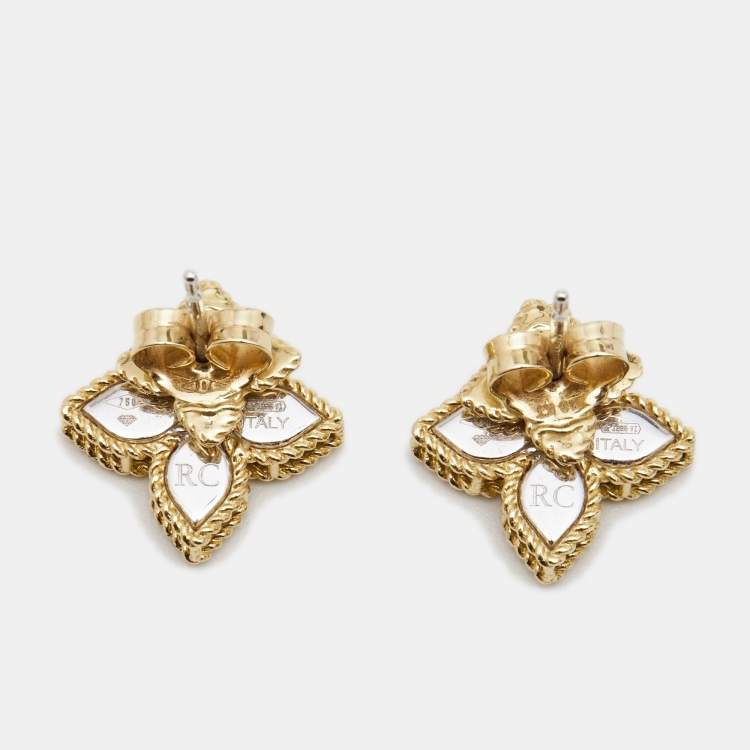 مملوكة مسبقًا Roberto Coin Princess Flower Diamonds 18k Two Tone Gold Earrings