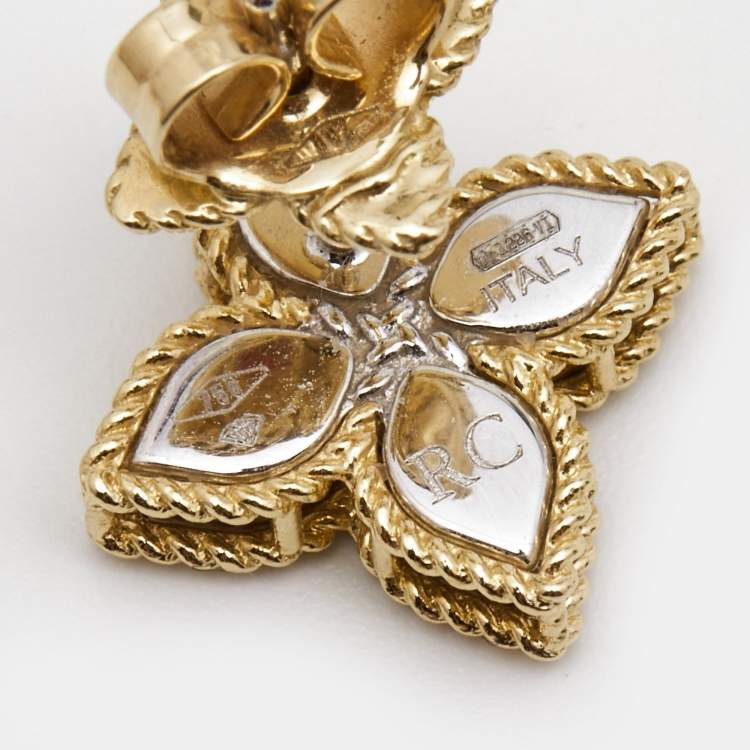 مملوكة مسبقًا Roberto Coin Princess Flower Diamonds 18k Two Tone Gold Earrings