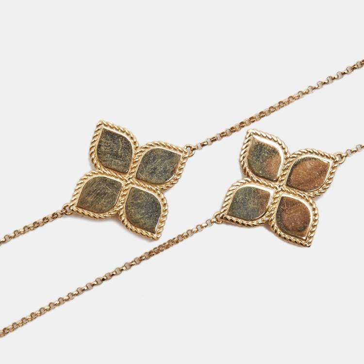 Pre Owned Roberto Coin Princess Flower Diamond 18k Two Tone Gold Station Necklace