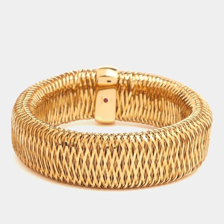 Pre Owned Roberto Coin Primavera Interwoven 18k Yellow Gold Wide Stretchable Bangle Bracelet