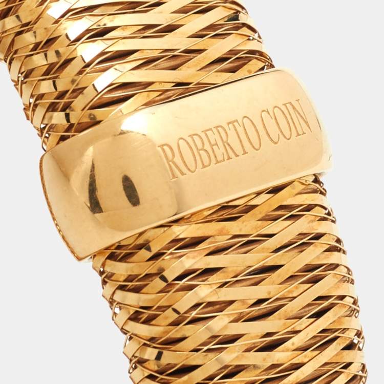 Pre Owned Roberto Coin Primavera Interwoven 18k Yellow Gold Wide Stretchable Bangle Bracelet