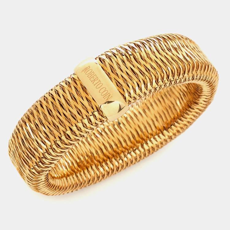 Pre Owned Roberto Coin Primavera Interwoven 18k Yellow Gold Wide Stretchable Bangle Bracelet