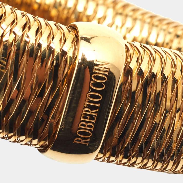Pre Owned Roberto Coin Primavera Interwoven 18k Yellow Gold Wide Stretchable Bangle Bracelet