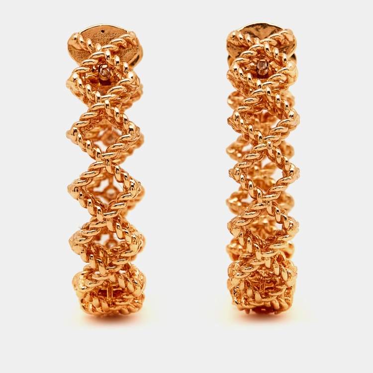 Pre Owned Roberto Coin Roman Barocco Diamonds 18k Rose Gold Earrings