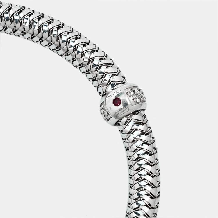 Pre Owned Roberto Coin Primavera Diamond Accent 18K White Gold Bangle Bracelet