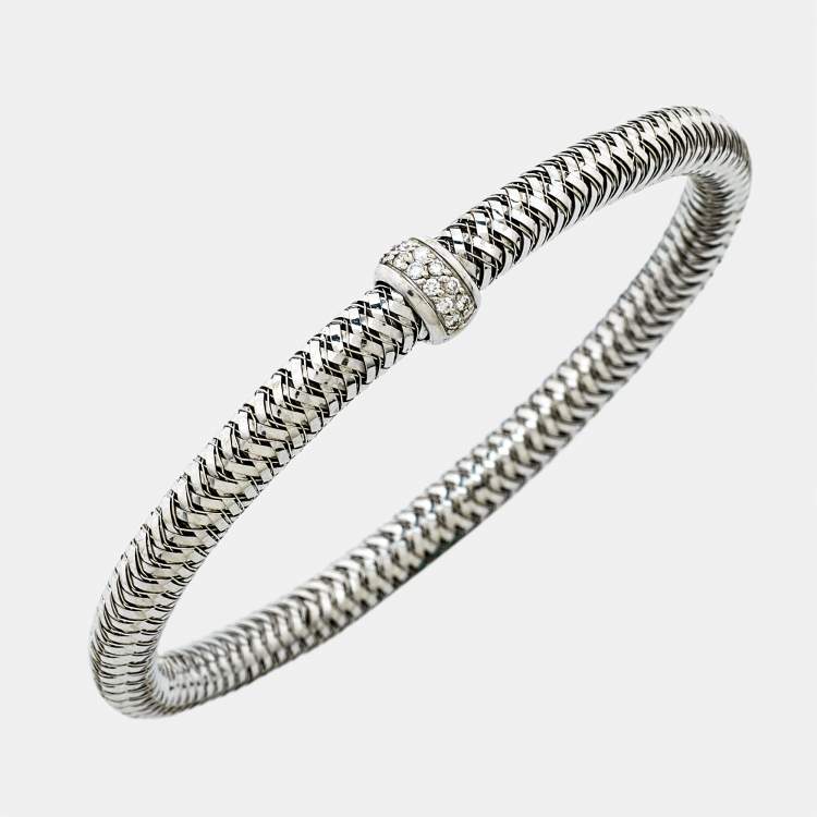 Pre Owned Roberto Coin Primavera Diamond Accent 18K White Gold Bangle Bracelet