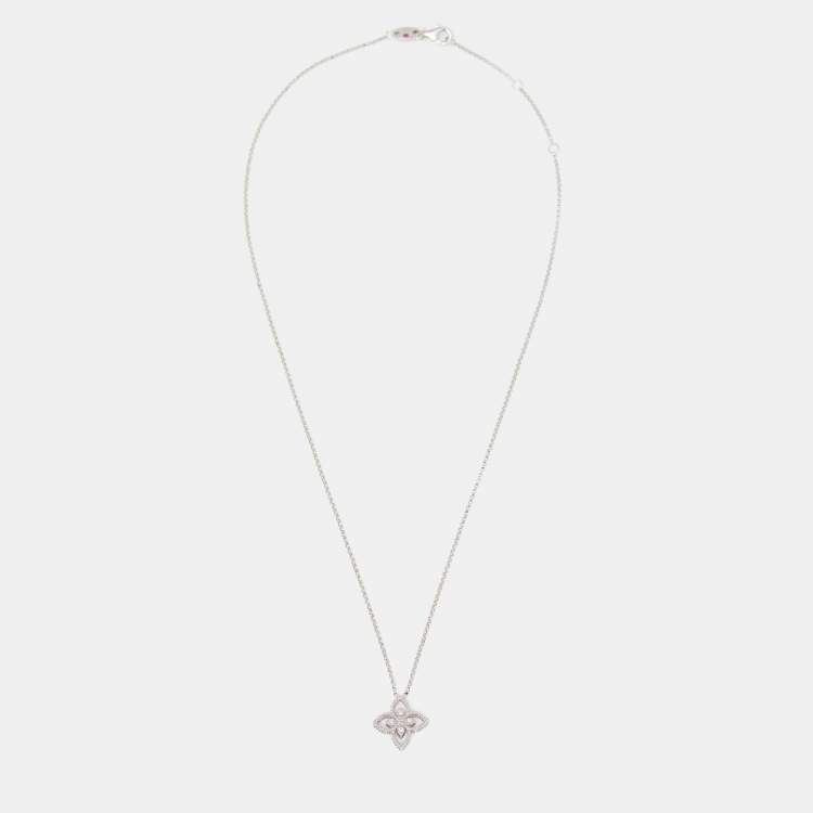 Pre Owned Roberto Coin Princess Flower Diamond 18K White Gold Pendant Necklace